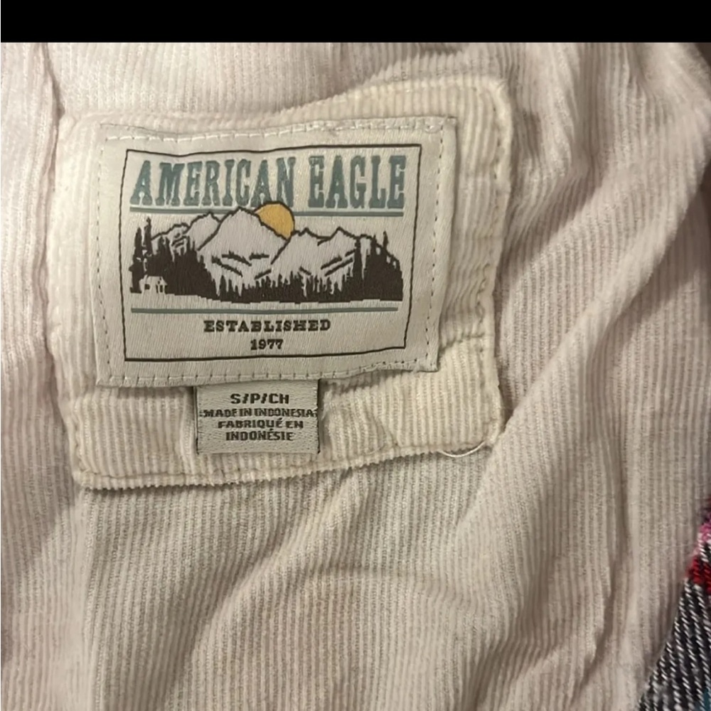 American Eagle Red & White Pattern Flannel Button… - image 2
